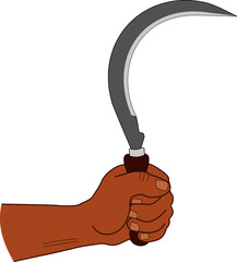 mans hand holding a sharp sickle vector on a white background isolated
