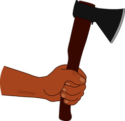 mans hand holding axe vector on white background isolated