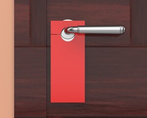 Blank Door hanger flyer white tags for room in hotel, resort, home isolated for design template. 3d render illustration.