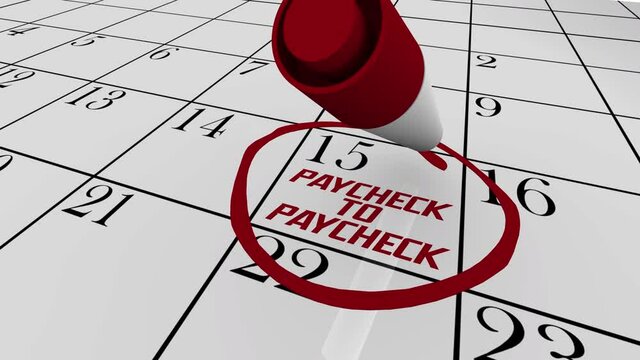 Paycheck to Paycheck Difficulty Paying Bills Budget Calendar 3d Animation