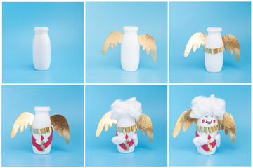 how to make an angel reusing yogurt plastic bottle, step by step instruction, DIY, christmas...