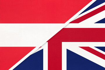 Fototapeta premium Austria and United Kingdom or UK, symbol of national flags from textile.