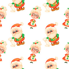 Cute cartoon christmas seamless pattern. Santa Claus and Mrs Claus seamless pattern.