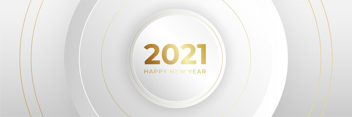 2021 Banner Happy New years. Elegant white with golden line background. Vector design template concept design illustration.