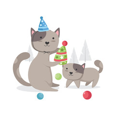 Hand drawn birthday kitten