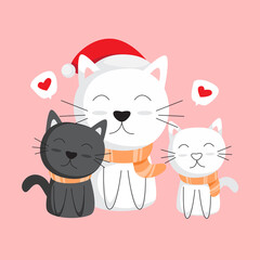 Hand draw kittens and their mothers in winter