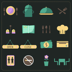 Set of icons for vector illustrator flat restaurant elements