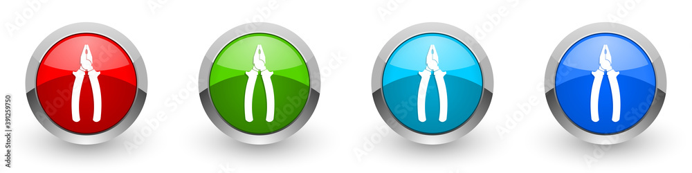 Poster pliers tool, equipment silver metallic glossy icons, set of modern design buttons for web, internet 