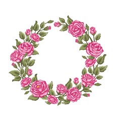 flowers wreath. Elegant floral collection with beautiful flowers and leaves. Design for invitation, wedding or greeting cards. - Illustration