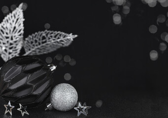 Christmass black ball and silver glitter decorations