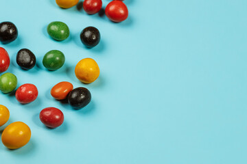 Tasty appetizing Party Accessories Happy Birthday Sweet Treat Swirl Candy Lollypop Colorful Letters on Bright Background Top View Fashion Conceptual Holiday Flat Lay