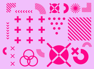 Bauhaus inspired graphic design collection with vector abstract elements, lines and bold geometric shapes, useful for poster art, front page design, wall decorative prints.
