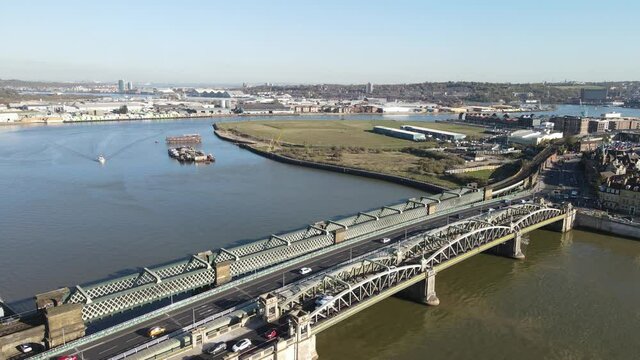 Rochester Bridge&nbsp;over River Medway Kent drone footage