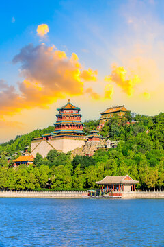 Imperial Summer Palace in Beijing at sunset,China.