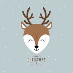 Christmas reindeer cute character vector snowy winter background