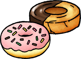 【食べ物イラスト素材】ドーナツの手描きベクターイラスト