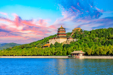 Imperial Summer Palace in Beijing at sunset,China.