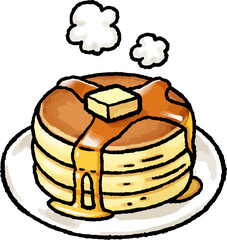 【食べ物イラスト素材】ホットケーキの手描きベクターイラスト