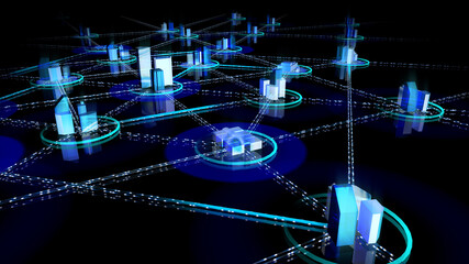 Communication Network Technology City Digital Data information Business 3D illustration