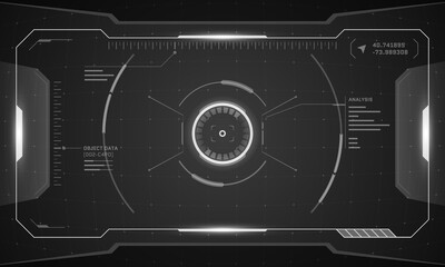 VR HUD digital futuristic interface cyberpunk screen design. Sci-fi virtual reality technology view head up display. Digital technology GUI UI dashboard panel vector black and white illustration