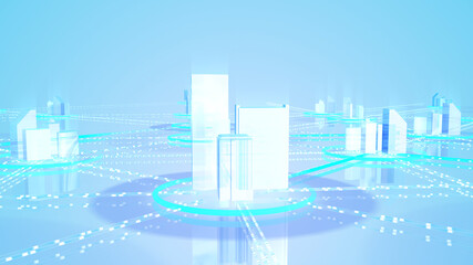 Communication Network Technology City Digital Data information Business 3D illustration