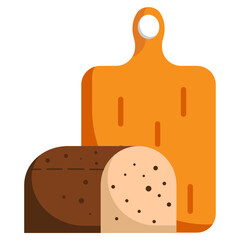Bread with wooden plate concept, Toasted Plain Wheat Bread Vector Icon Design,Baked goods and flour based food Product Symbol on White background, Confectionery items Sign 
