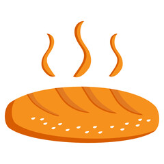 Hot Bun Bread Concept, Homemade Bakery French Bread Vector Icon Design, Baked goods and flour based food Product Symbol on White background, Confectionery items Sign 