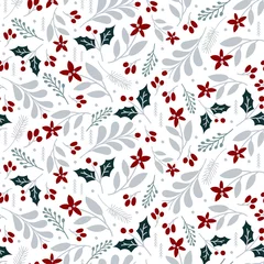Papier Peint photo Motifs de Noël Modèle sans couture d& 39 hiver avec des feuilles et des branches. Illustrations vectorielles