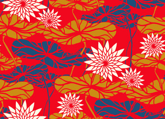 japan seamless lotus pond red gold