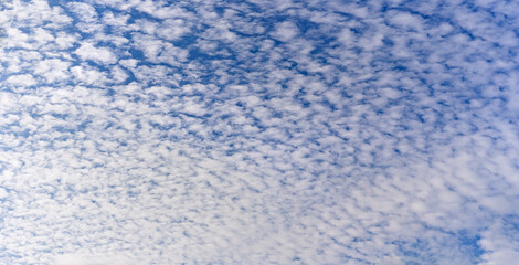 White little cumulus clouds on the blue sky
