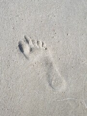 Human footprint on the sea sand
