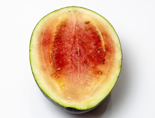 Half piece of fresh organic watermelon isolated on white background