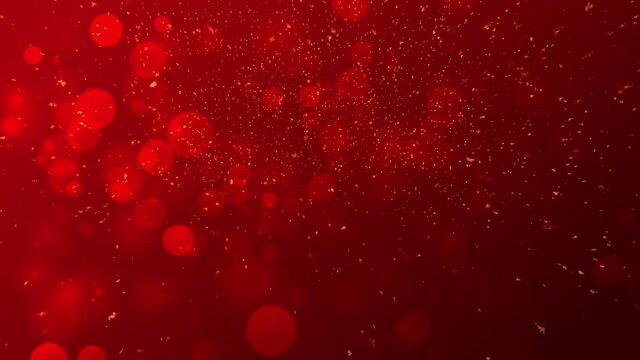 gold particles abstract background with shining golden Floating Dust Particles Flare Bokeh star on red Background. Futuristic glittering in space.	