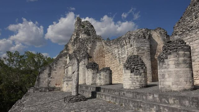 Buildings on the top of Structure VIII in Becan Mayan Ruins. Campeche, Mexico