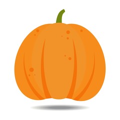 orange pumpkin with flat style design vector illustration, isolated on white background. Halloween autumn, pumpkin thanksgiving day, fresh and delicious vegetable graphics.