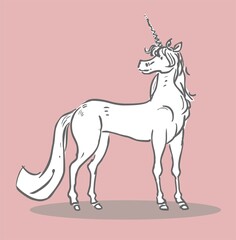 Unicorn illustration. Mythical horned horse.