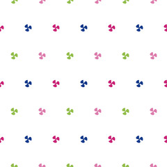 Geometric three petal colorful flower seamless pattern on white background.