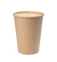 Hot coffee in takeaway paper cup isolated on white