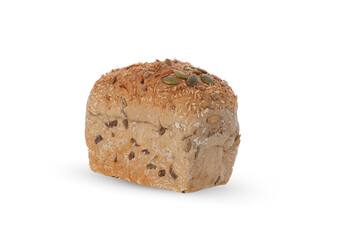 Whole grain bread on white background.