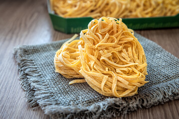 delicious fettuccine on burlap napkin