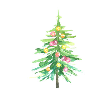 green christmas tree watercolor