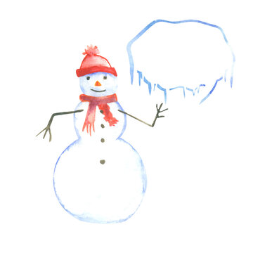 watercolor snowman with empty text bauble