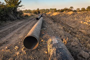 gas pipes and excavated trench