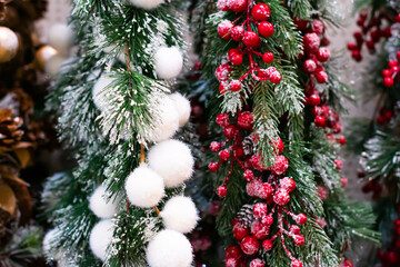 Christmas tree decorations ornaments. Christmas wreath