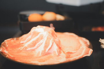 Premium sliced Kurobuta pork served for Sukiyaki and Shabu.