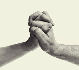 Hands of man and woman are connected to each other. Image. Concept of love, unity, parting.