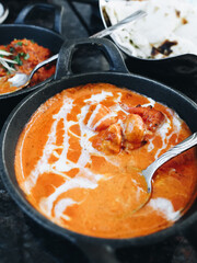 Butter chicken (murgh makhani), famous food in North India. Made from buttery gravy with cream like curry sauce.  
