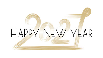 Happy new year 2021 numbers written in a golden brush isolated on a white background.