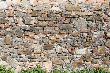 Steinmauer, Steinmix, Backstein, beige, grau