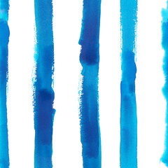Watercolor blue brush stroke stripe seamless pattern
